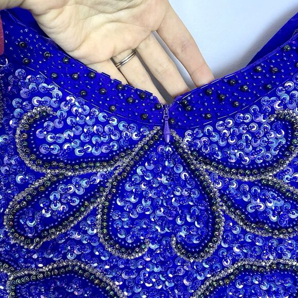 Alyce Originals Vintage 100% Silk Fully Beaded Long Sleeve Dress Purple Size 10 - Picture 10 of 15